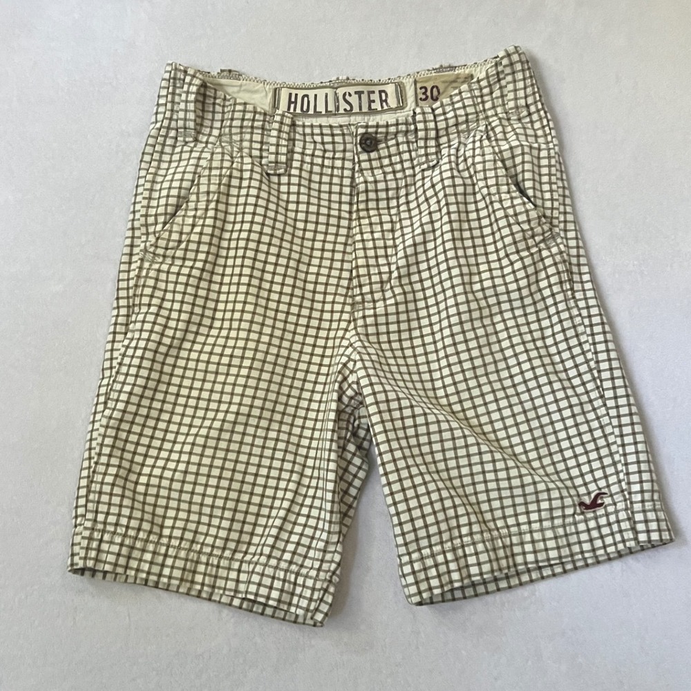 Hollister Shorts Brown Cream Grid Check Plaid Cotton Casual 30